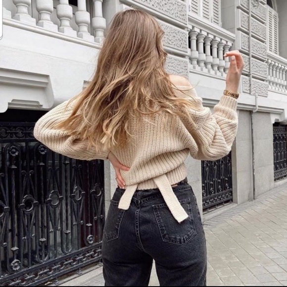 Zara beige cropped belted cardigan - Picture 5 of 7